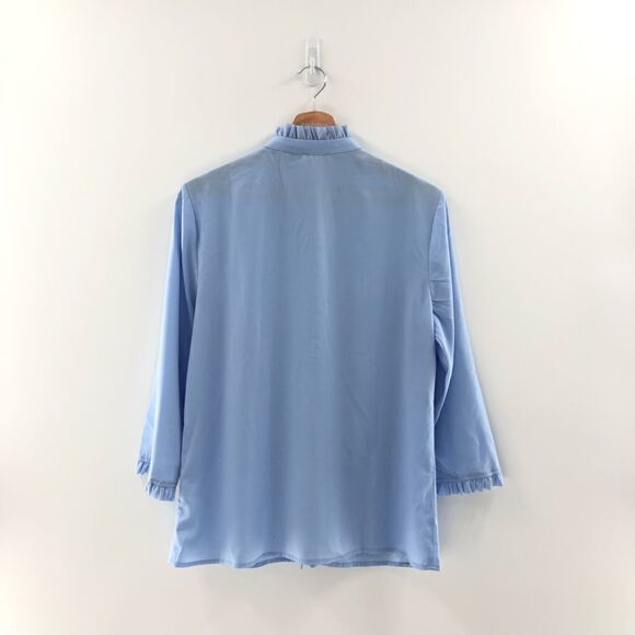 Riley & Rae baby Blue Stand Collar Ruffle trim button up Blouse Medium - Picture 9 of 9